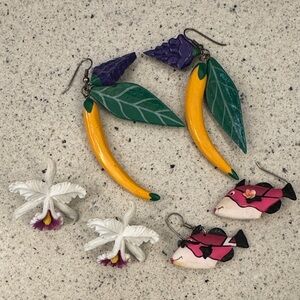 Colorful Fruit, Orchid and Fish Earrings Set